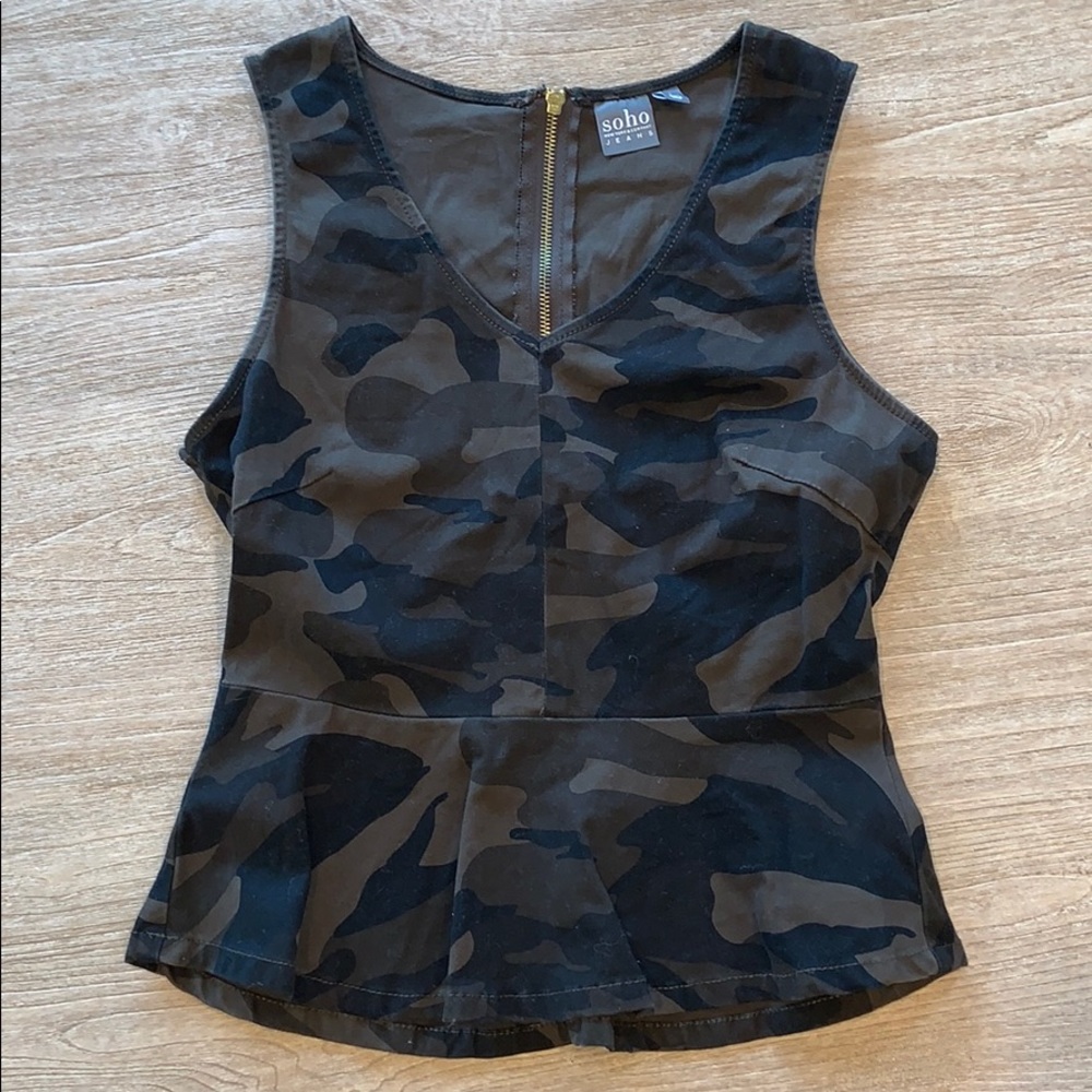 Camo peplum sleeveless top